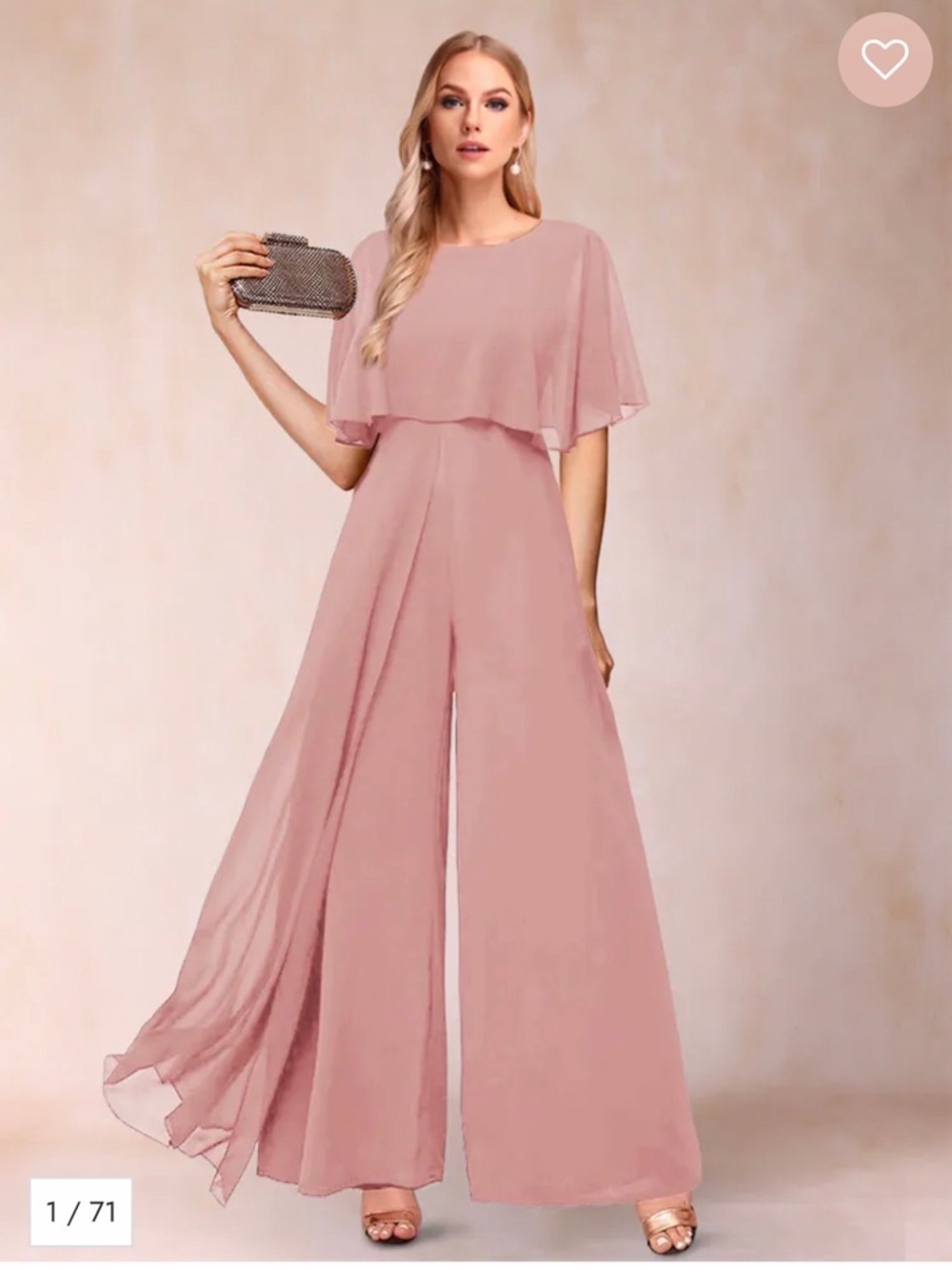 Blush Pink Cape-Overlay Wide-Leg Jumpsuit